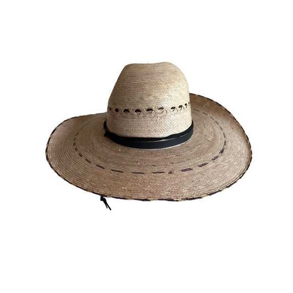 Wide Brim Straw Cowboy Hat Adjustable Chin Strap Western Lightweight Unisex - Picture 4 of 6
